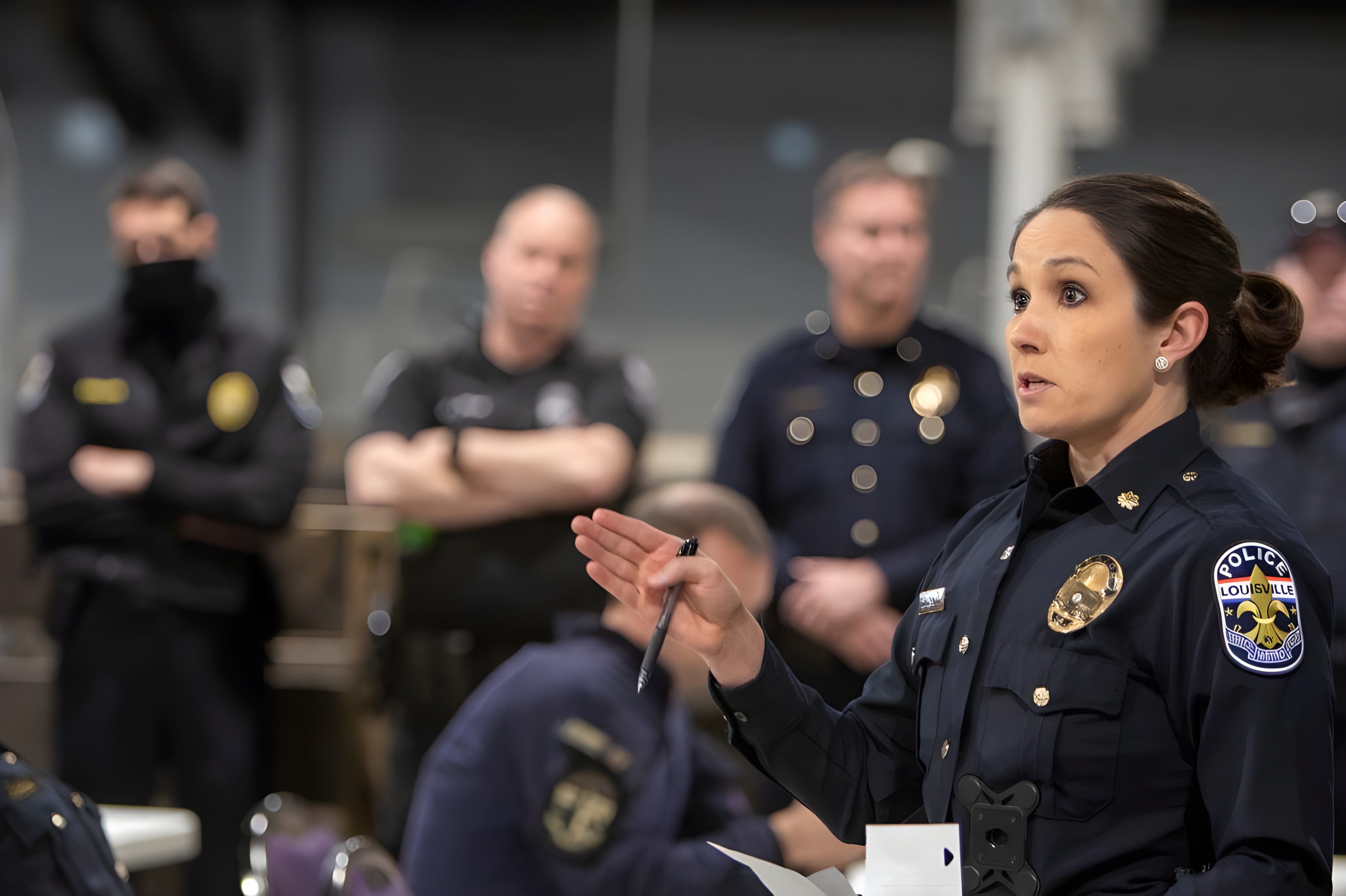 Police officer giving a speech.